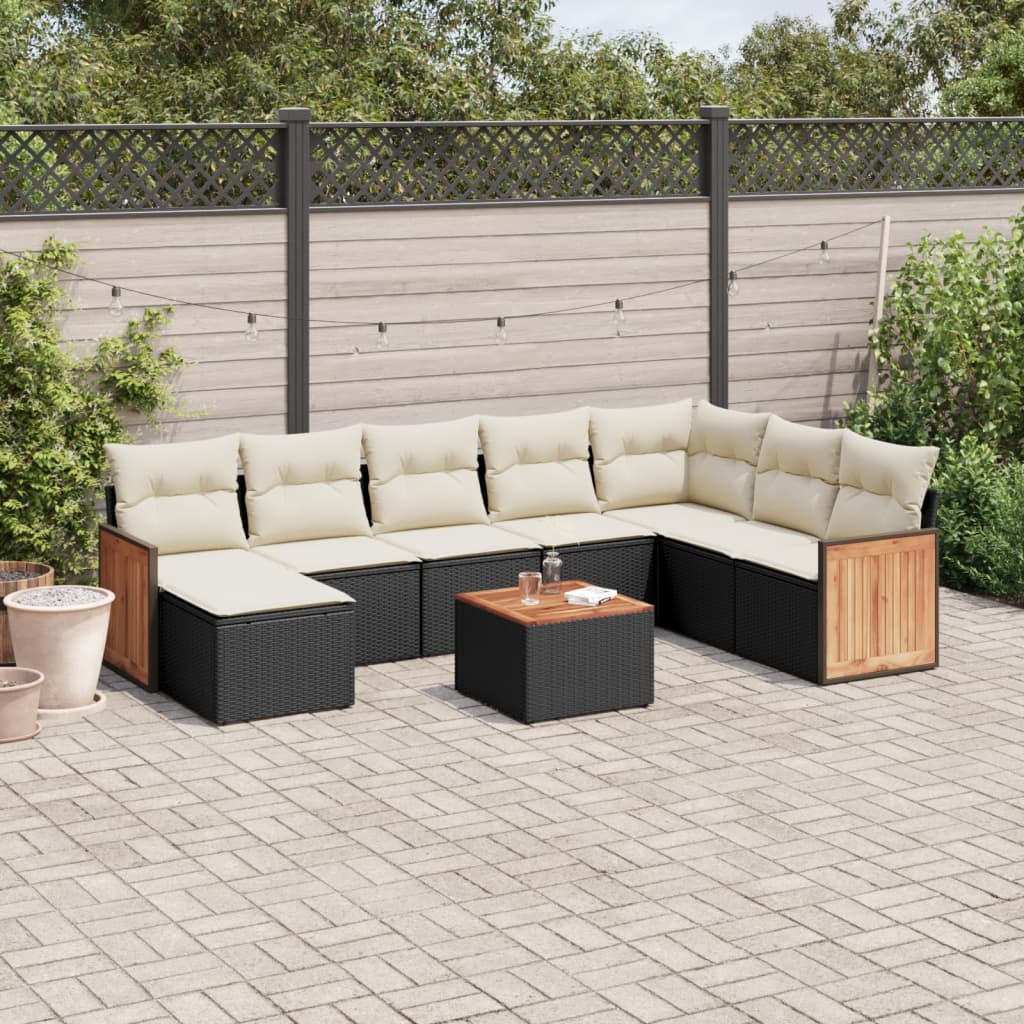 9-delige Loungeset met kussens poly rattan zwart is nu te koop bij PeponiXL, paradijselijk wonen!