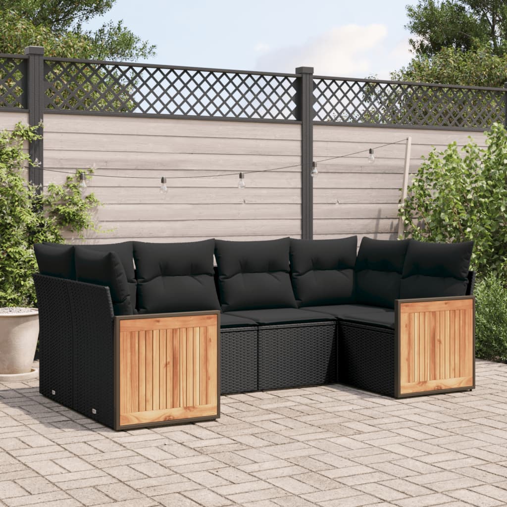 6-delige Loungeset met kussens poly rattan zwart is nu te koop bij PeponiXL, paradijselijk wonen!