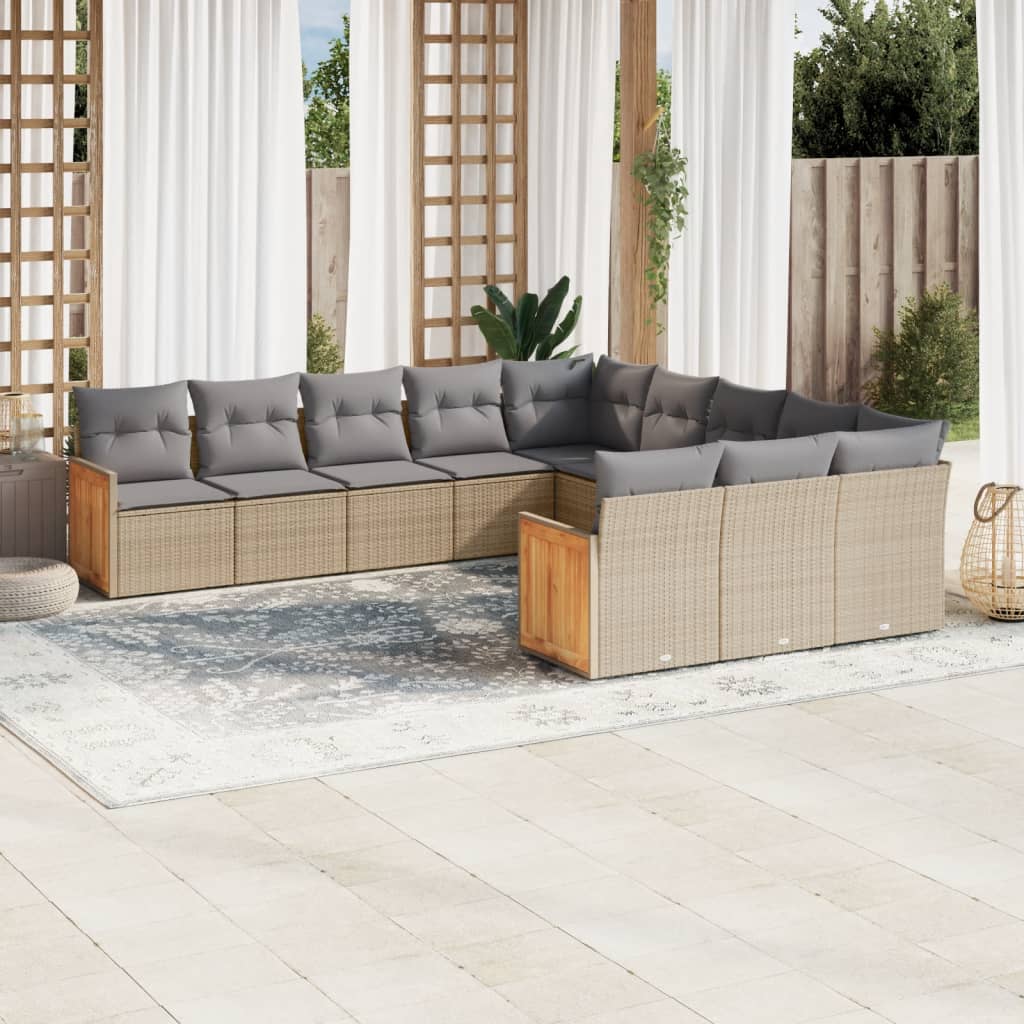 11-delige Tuinset met kussens poly rattan beige is nu te koop bij PeponiXL, paradijselijk wonen!