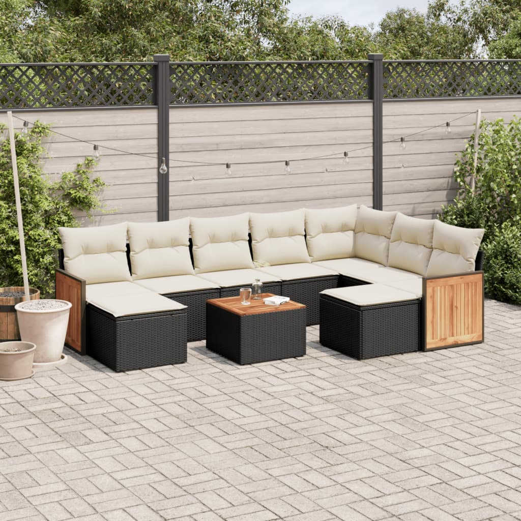 10-delige Loungeset met kussens poly rattan zwart is nu te koop bij PeponiXL, paradijselijk wonen!