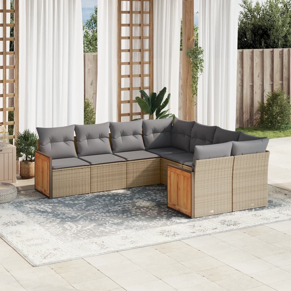 8-delige Loungeset met kussens poly rattan beige is nu te koop bij PeponiXL, paradijselijk wonen!