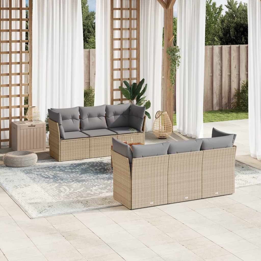 7-delige Loungeset met kussens poly rattan beige is nu te koop bij PeponiXL, paradijselijk wonen!