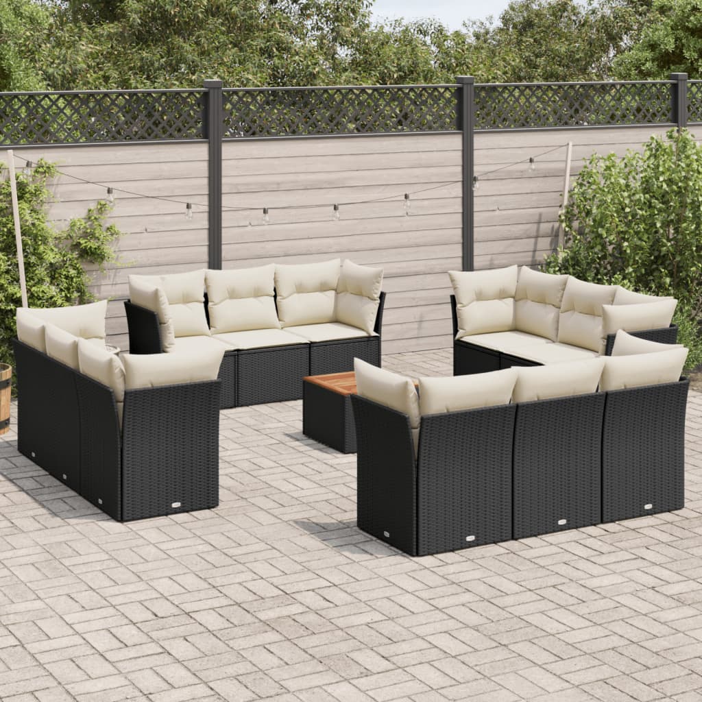 13-delige Loungeset met kussens poly rattan zwart is nu te koop bij PeponiXL, paradijselijk wonen!
