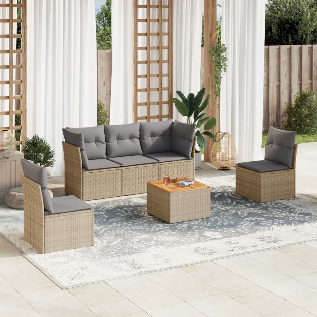 6-delige Loungeset met kussens poly rattan beige is nu te koop bij PeponiXL, paradijselijk wonen!