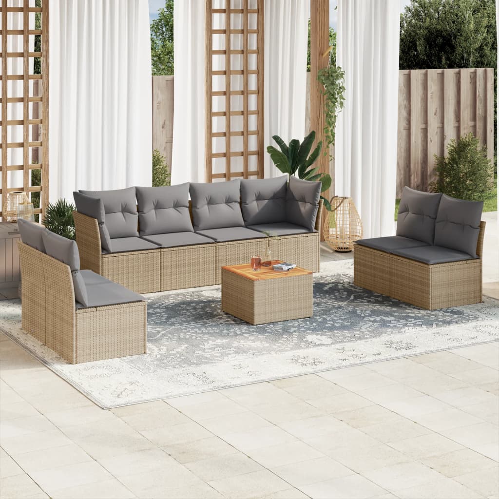 9-delige Loungeset met kussens poly rattan beige is nu te koop bij PeponiXL, paradijselijk wonen!
