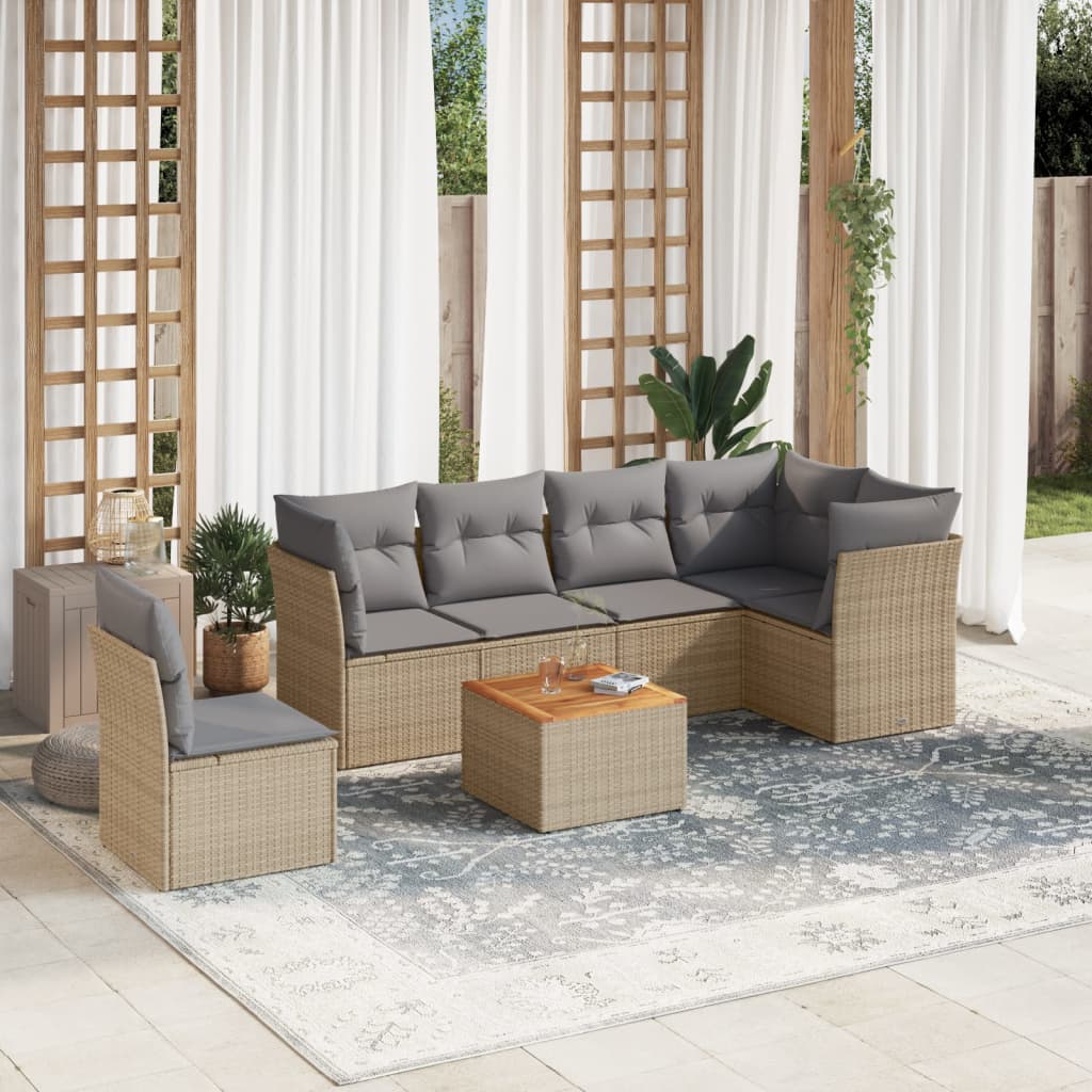 7-delige Loungeset met kussens poly rattan beige is nu te koop bij PeponiXL, paradijselijk wonen!