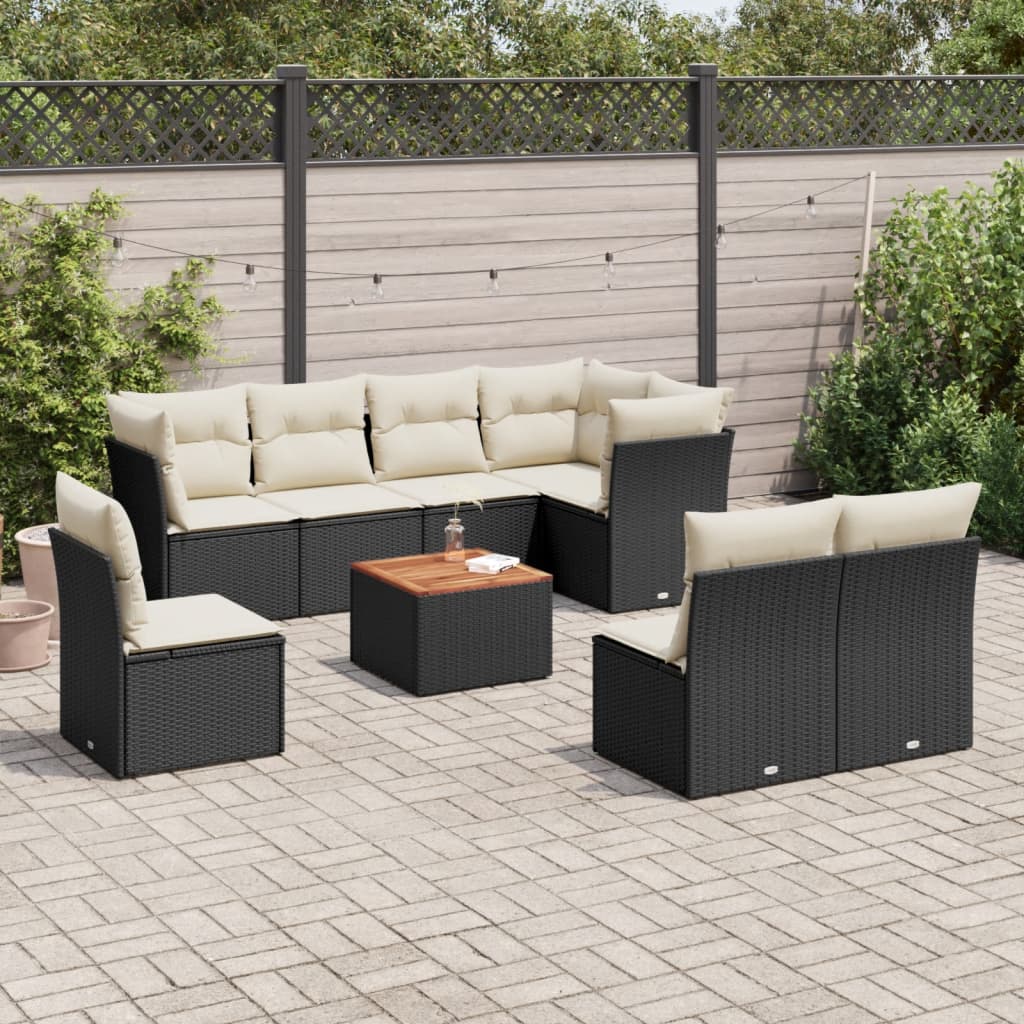 9-delige Loungeset met kussens poly rattan zwart is nu te koop bij PeponiXL, paradijselijk wonen!