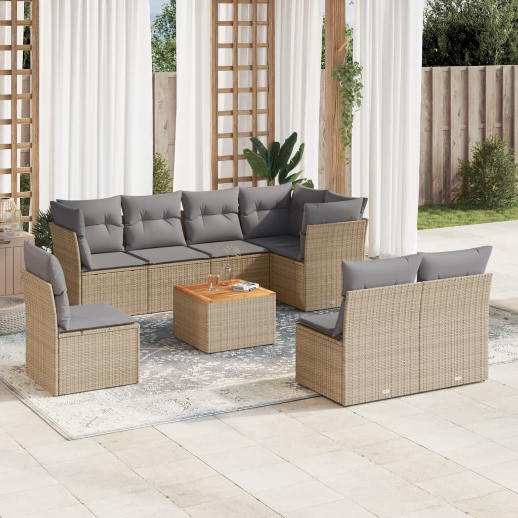 9-delige Loungeset met kussens poly rattan beige is nu te koop bij PeponiXL, paradijselijk wonen!