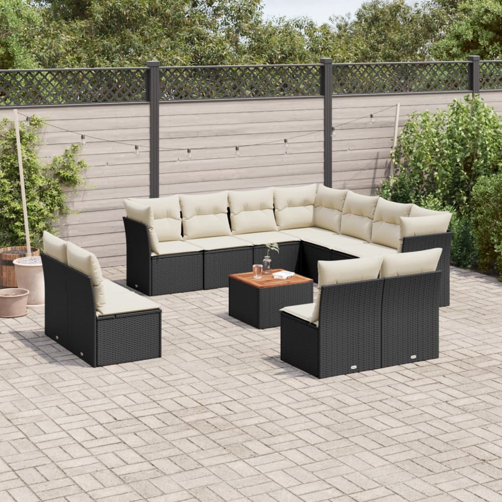 12-delige Loungeset met kussens poly rattan zwart is nu te koop bij PeponiXL, paradijselijk wonen!
