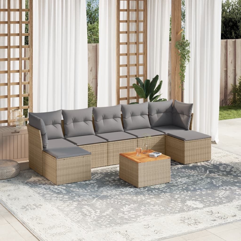 8-delige Loungeset met kussens poly rattan beige is nu te koop bij PeponiXL, paradijselijk wonen!