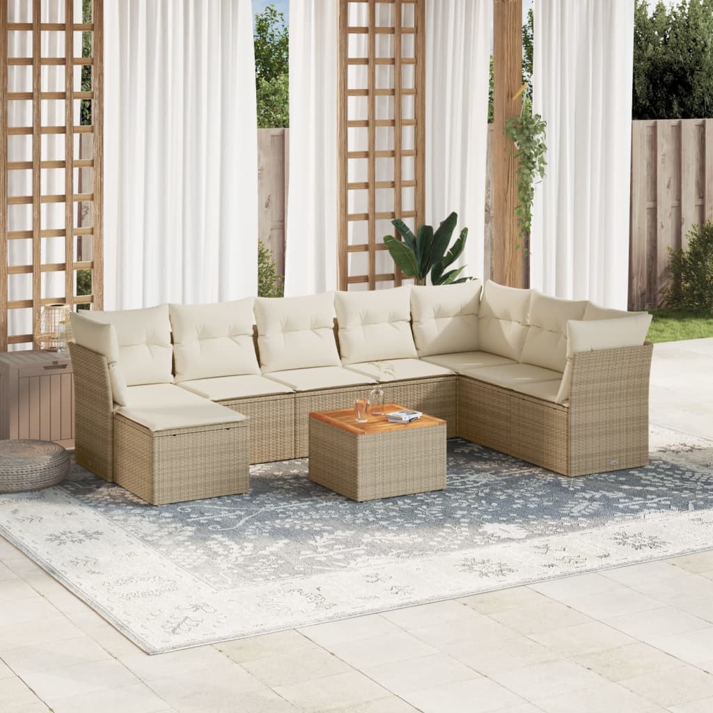 9-delige Loungeset met kussens poly rattan beige is nu te koop bij PeponiXL, paradijselijk wonen!