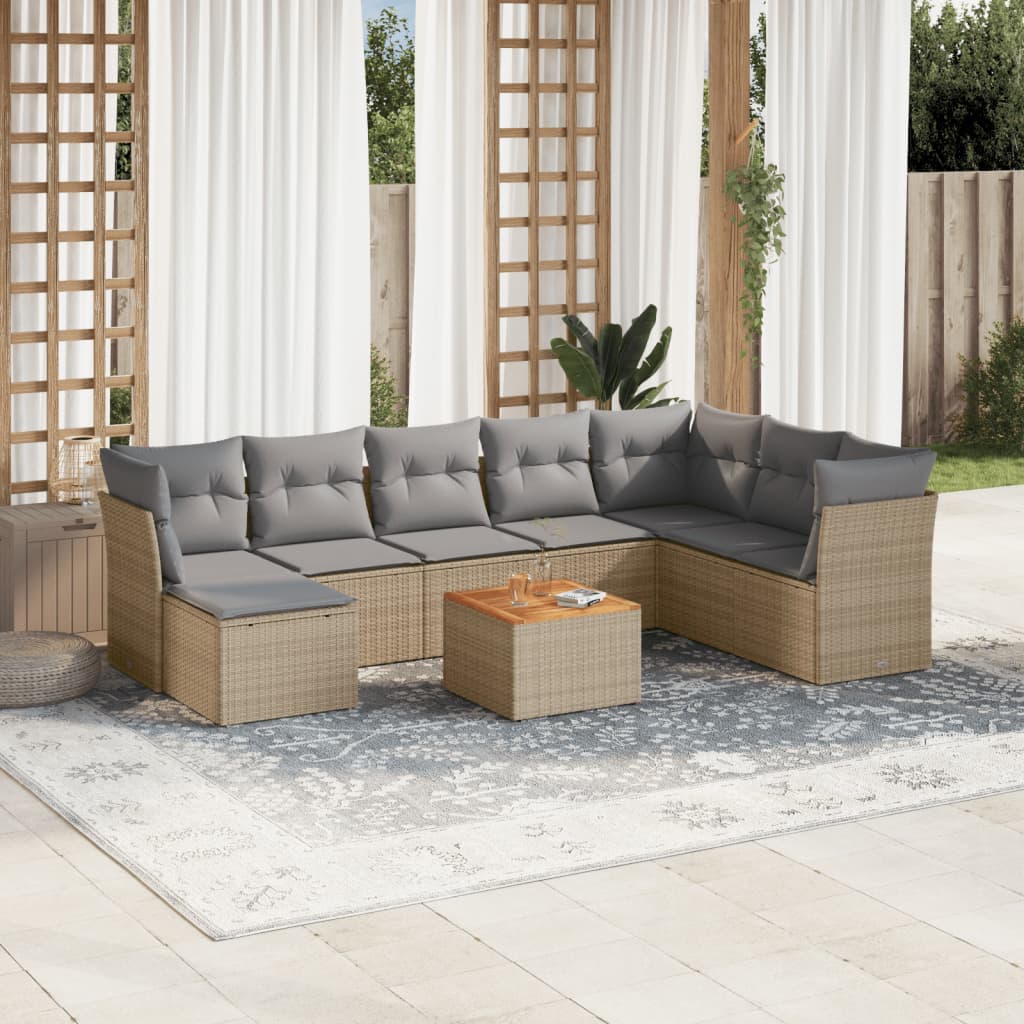 9-delige Loungeset met kussens poly rattan beige is nu te koop bij PeponiXL, paradijselijk wonen!