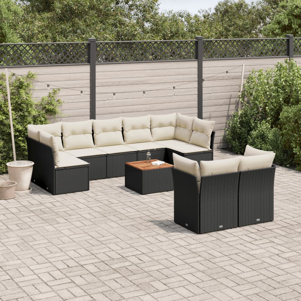 10-delige Loungeset met kussens poly rattan zwart is nu te koop bij PeponiXL, paradijselijk wonen!