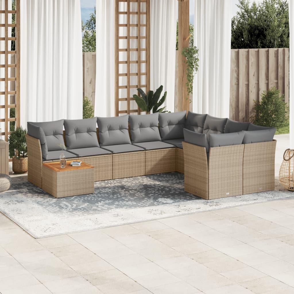 10-delige Loungeset met kussens poly rattan beige is nu te koop bij PeponiXL, paradijselijk wonen!