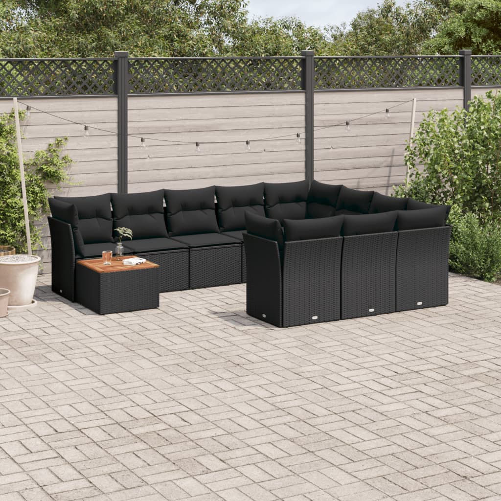 11-delige Loungeset met kussens poly rattan zwart is nu te koop bij PeponiXL, paradijselijk wonen!