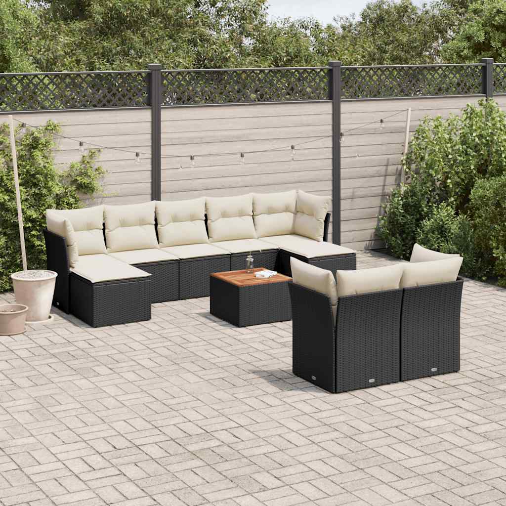 10-delige Loungeset met kussens poly rattan zwart is nu te koop bij PeponiXL, paradijselijk wonen!