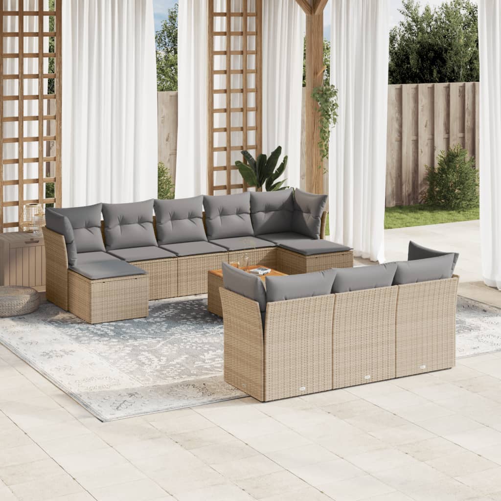 11-delige Tuinset met kussens poly rattan beige is nu te koop bij PeponiXL, paradijselijk wonen!