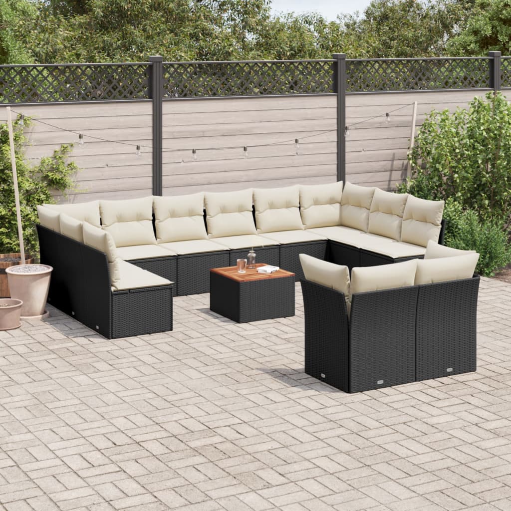 13-delige Loungeset met kussens poly rattan zwart is nu te koop bij PeponiXL, paradijselijk wonen!
