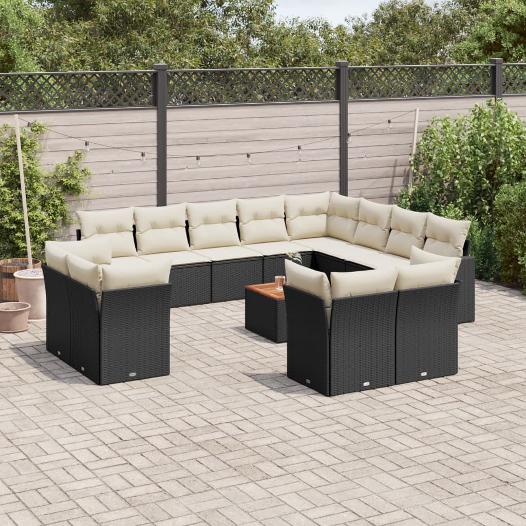 13-delige Loungeset met kussens poly rattan zwart is nu te koop bij PeponiXL, paradijselijk wonen!