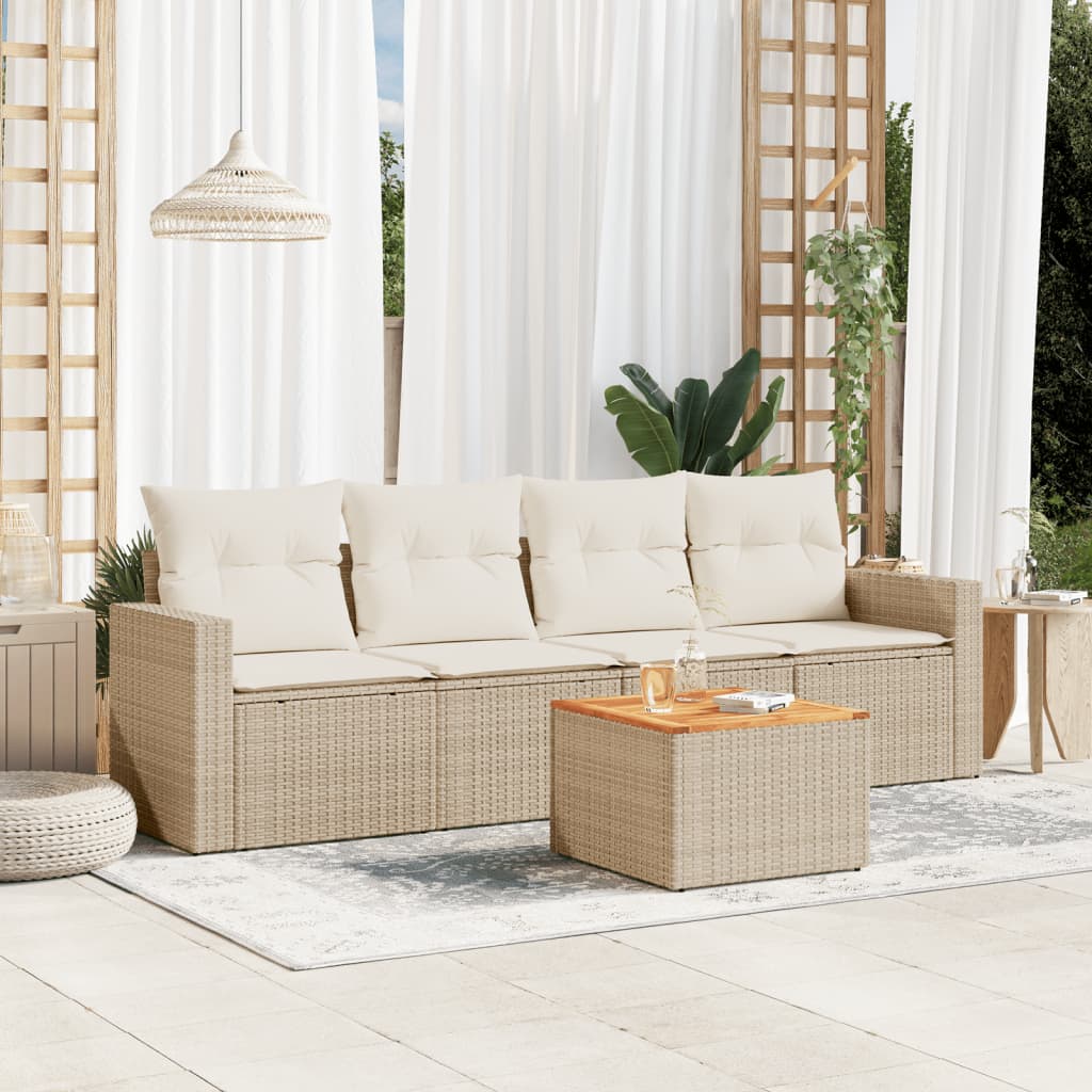 5-delige Loungeset met kussens poly rattan beige is nu te koop bij PeponiXL, paradijselijk wonen!