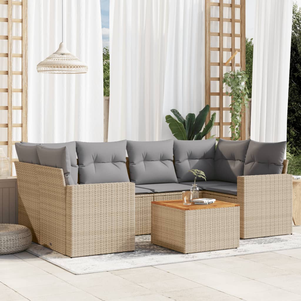 7-delige Loungeset met kussens poly rattan beige is nu te koop bij PeponiXL, paradijselijk wonen!