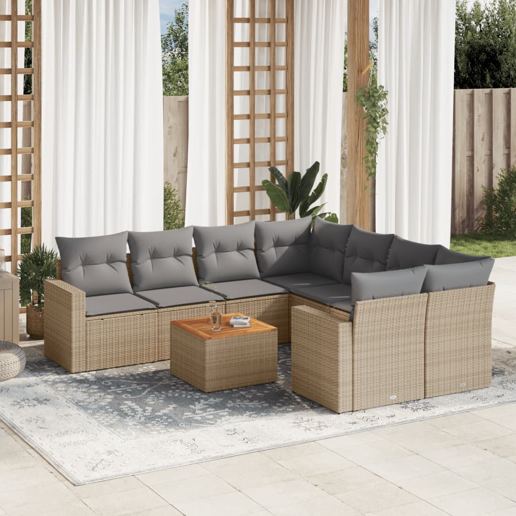 9-delige Loungeset met kussens poly rattan beige is nu te koop bij PeponiXL, paradijselijk wonen!