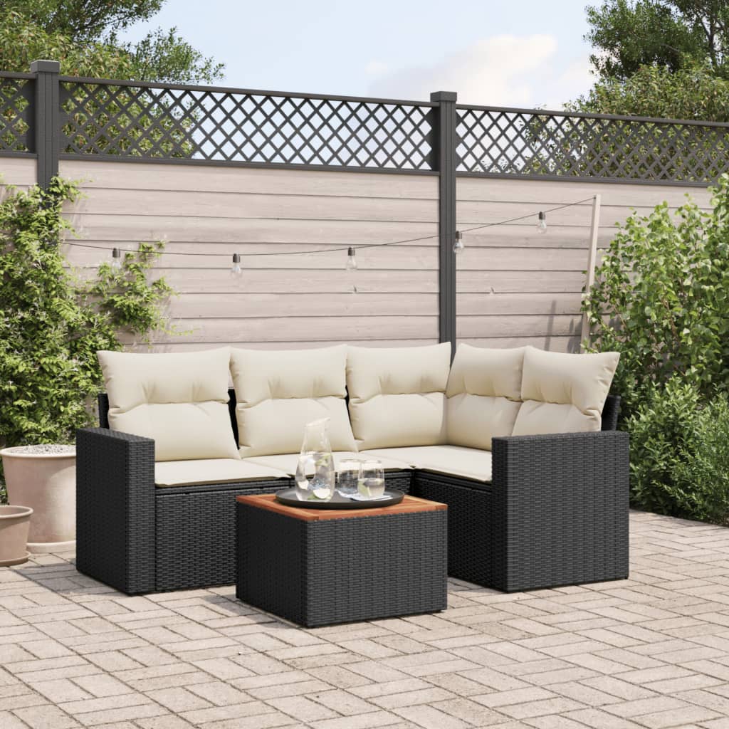 5-delige Loungeset met kussens poly rattan zwart is nu te koop bij PeponiXL, paradijselijk wonen!