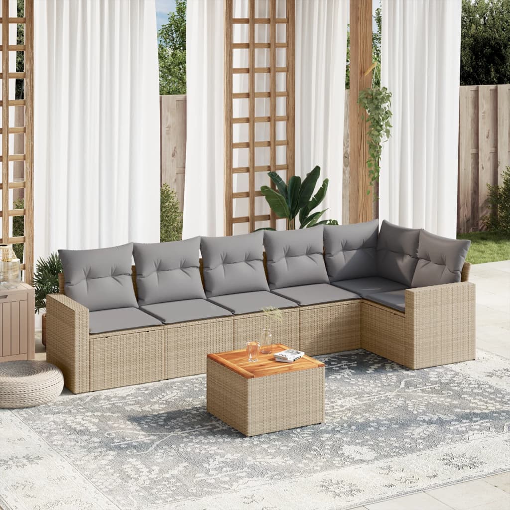 7-delige Loungeset met kussens poly rattan beige is nu te koop bij PeponiXL, paradijselijk wonen!
