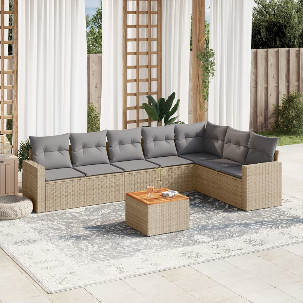 8-delige Loungeset met kussens poly rattan beige is nu te koop bij PeponiXL, paradijselijk wonen!