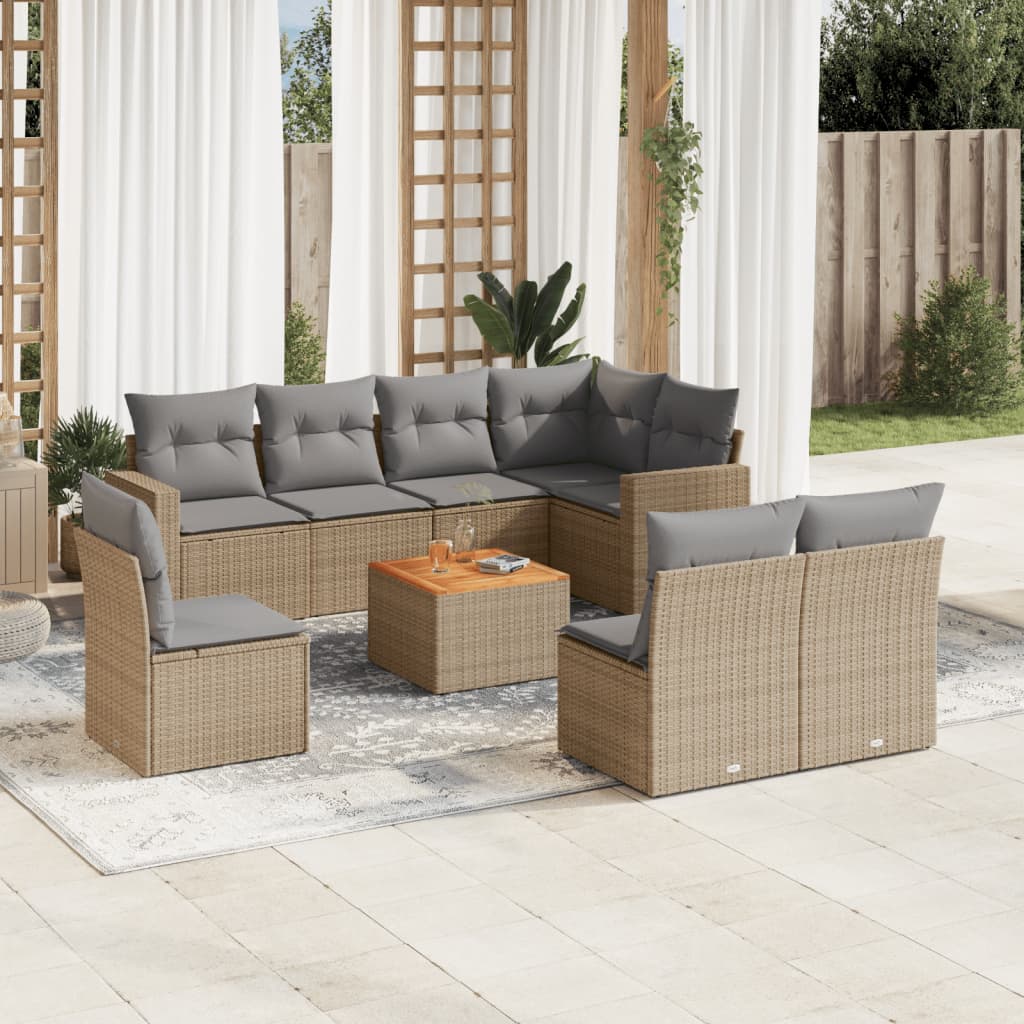 9-delige Loungeset met kussens poly rattan beige is nu te koop bij PeponiXL, paradijselijk wonen!