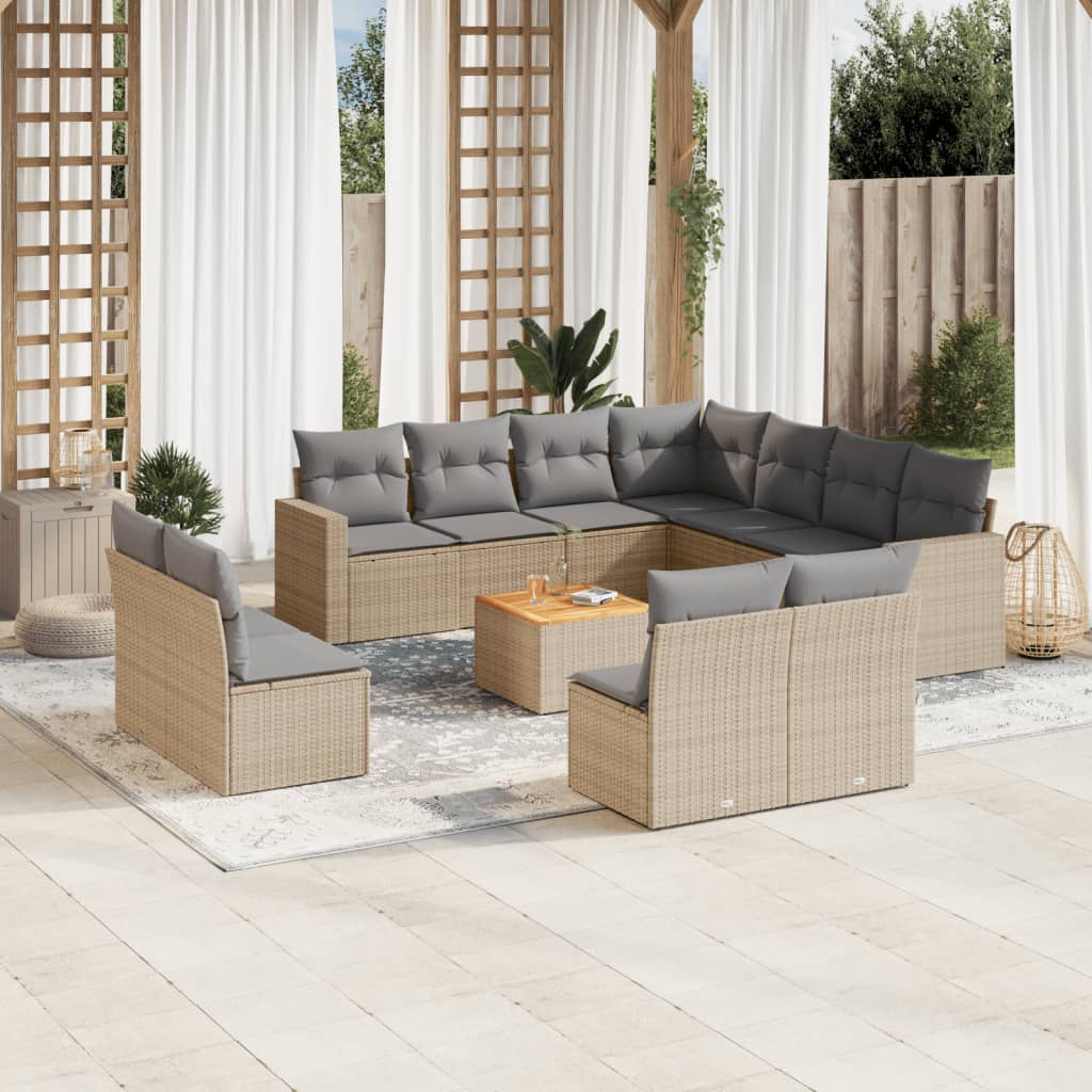 12-delige Loungeset met kussens poly rattan beige is nu te koop bij PeponiXL, paradijselijk wonen!