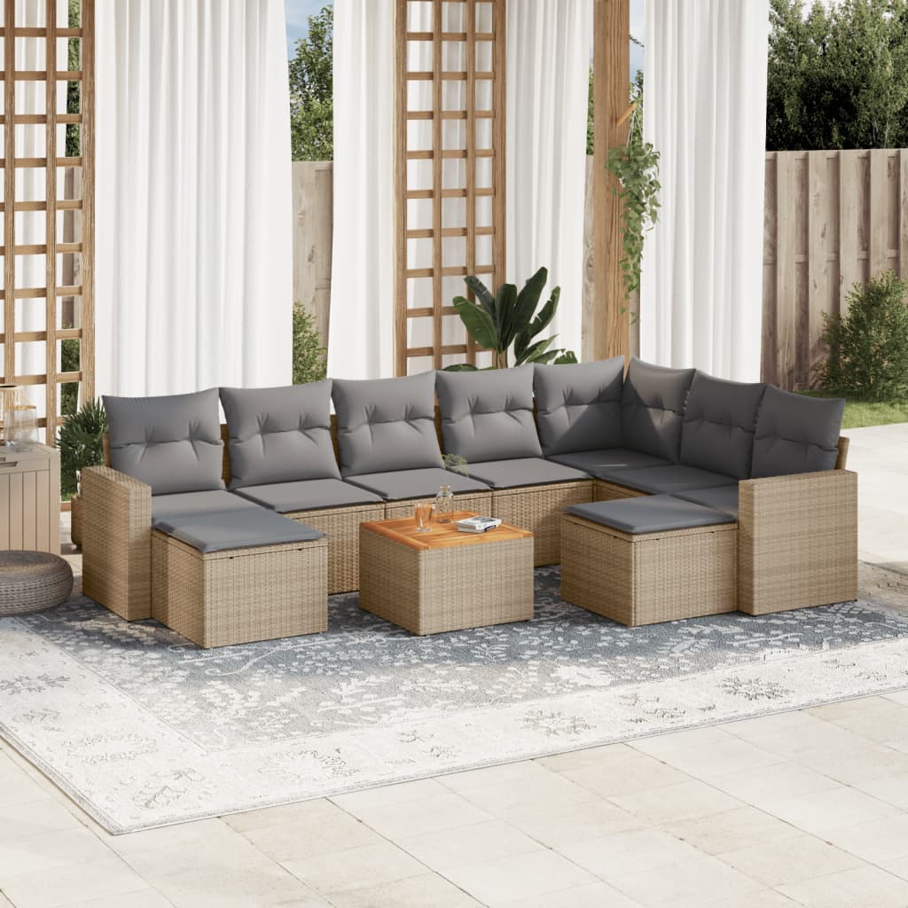 10-delige Loungeset met kussens poly rattan beige is nu te koop bij PeponiXL, paradijselijk wonen!