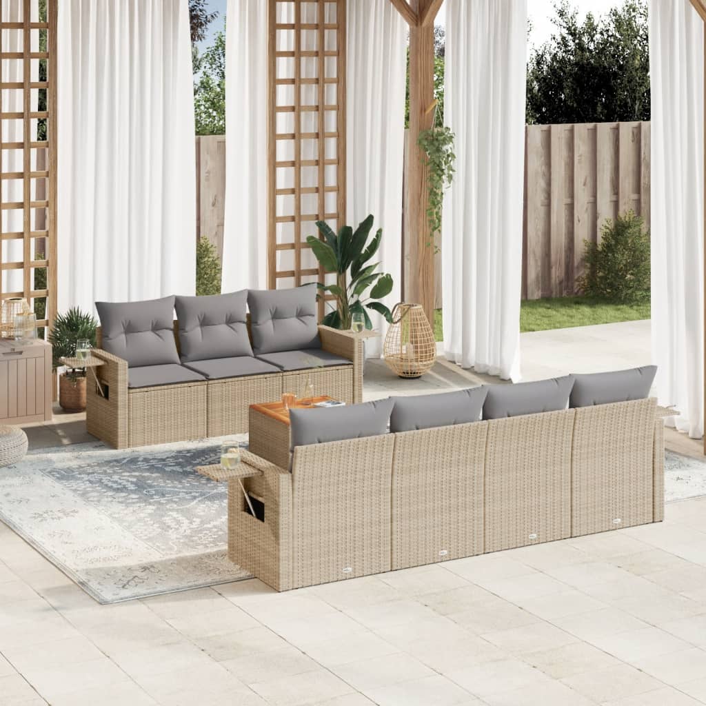 8-delige Loungeset met kussens poly rattan beige is nu te koop bij PeponiXL, paradijselijk wonen!