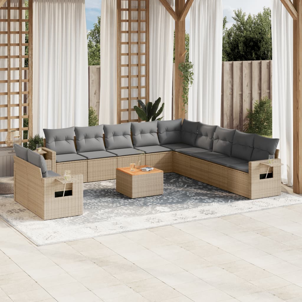 12-delige Loungeset met kussens poly rattan beige is nu te koop bij PeponiXL, paradijselijk wonen!