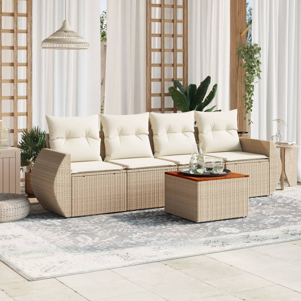 5-delige Loungeset met kussens poly rattan beige is nu te koop bij PeponiXL, paradijselijk wonen!