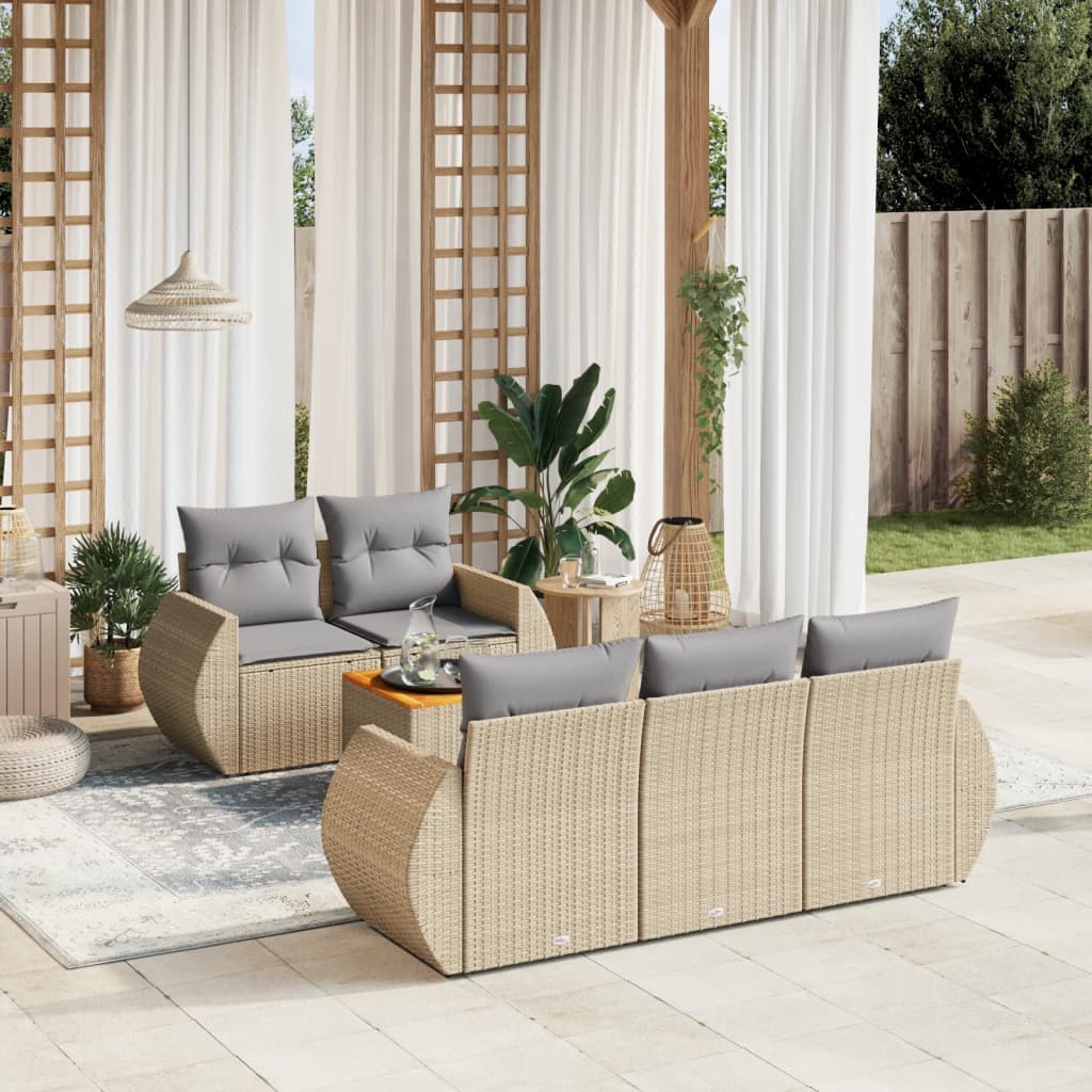 6-delige Loungeset met kussens poly rattan beige is nu te koop bij PeponiXL, paradijselijk wonen!