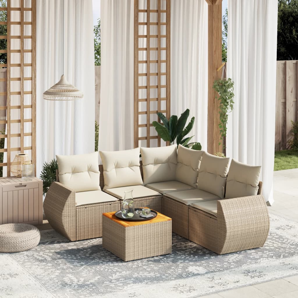 6-delige Loungeset met kussens poly rattan beige is nu te koop bij PeponiXL, paradijselijk wonen!