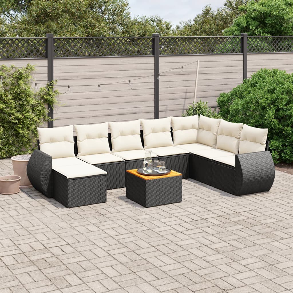 9-delige Loungeset met kussens poly rattan zwart is nu te koop bij PeponiXL, paradijselijk wonen!