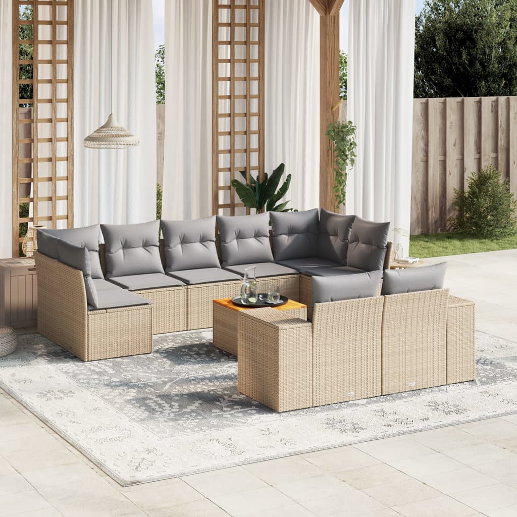 10-delige Loungeset met kussens poly rattan beige is nu te koop bij PeponiXL, paradijselijk wonen!
