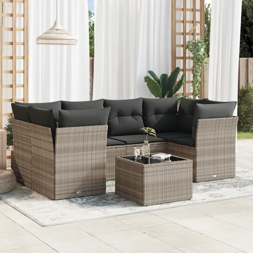 7-delige Loungeset met kussens poly rattan lichtgrijs is nu te koop bij PeponiXL, paradijselijk wonen!