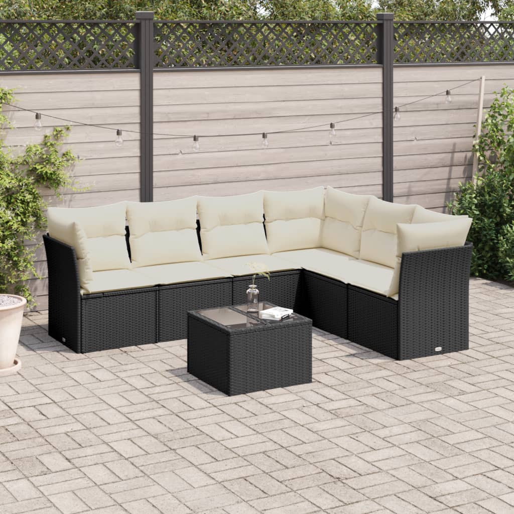 7-delige Loungeset met kussens poly rattan zwart is nu te koop bij PeponiXL, paradijselijk wonen!