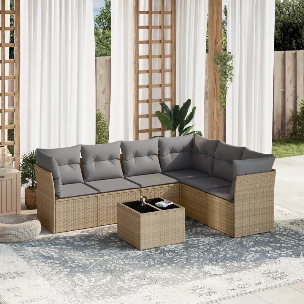 7-delige Loungeset met kussens poly rattan beige is nu te koop bij PeponiXL, paradijselijk wonen!