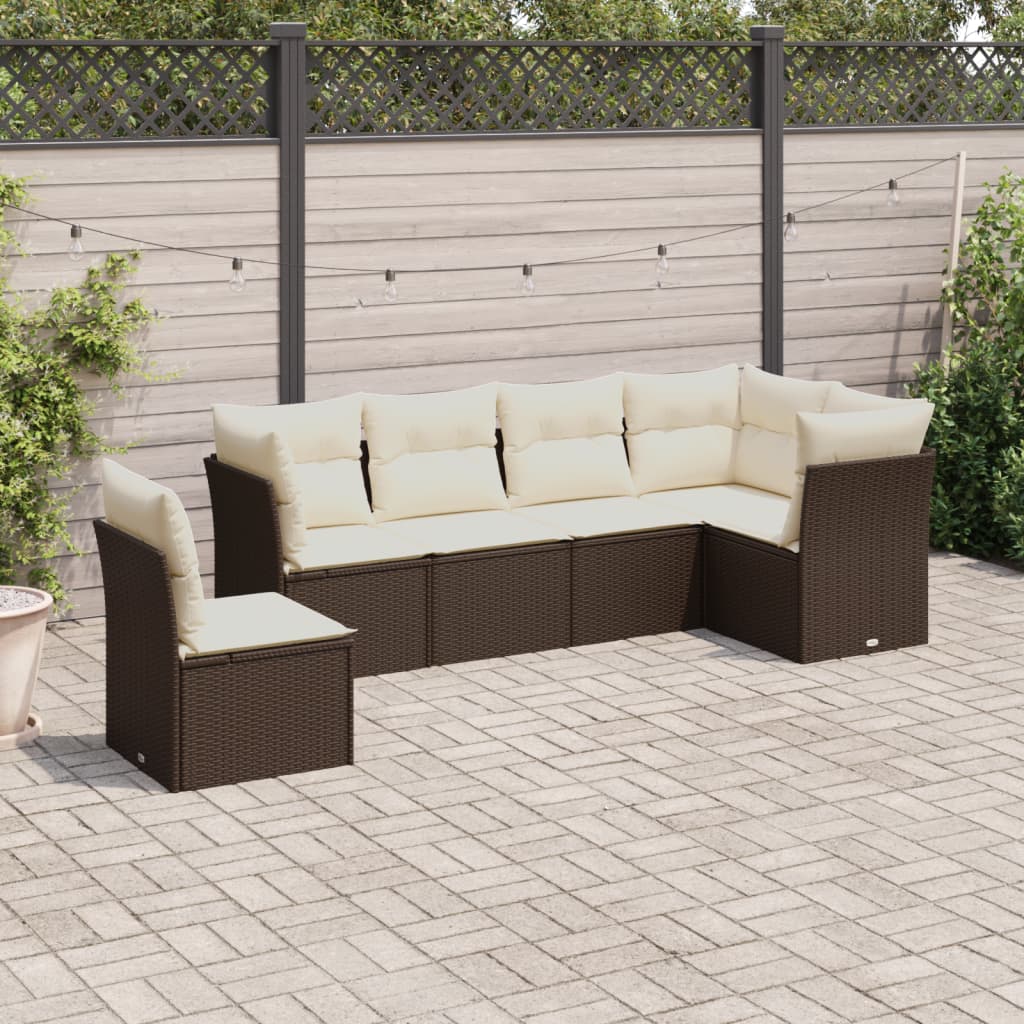 6-delige Loungeset met kussens poly rattan bruin is nu te koop bij PeponiXL, paradijselijk wonen!
