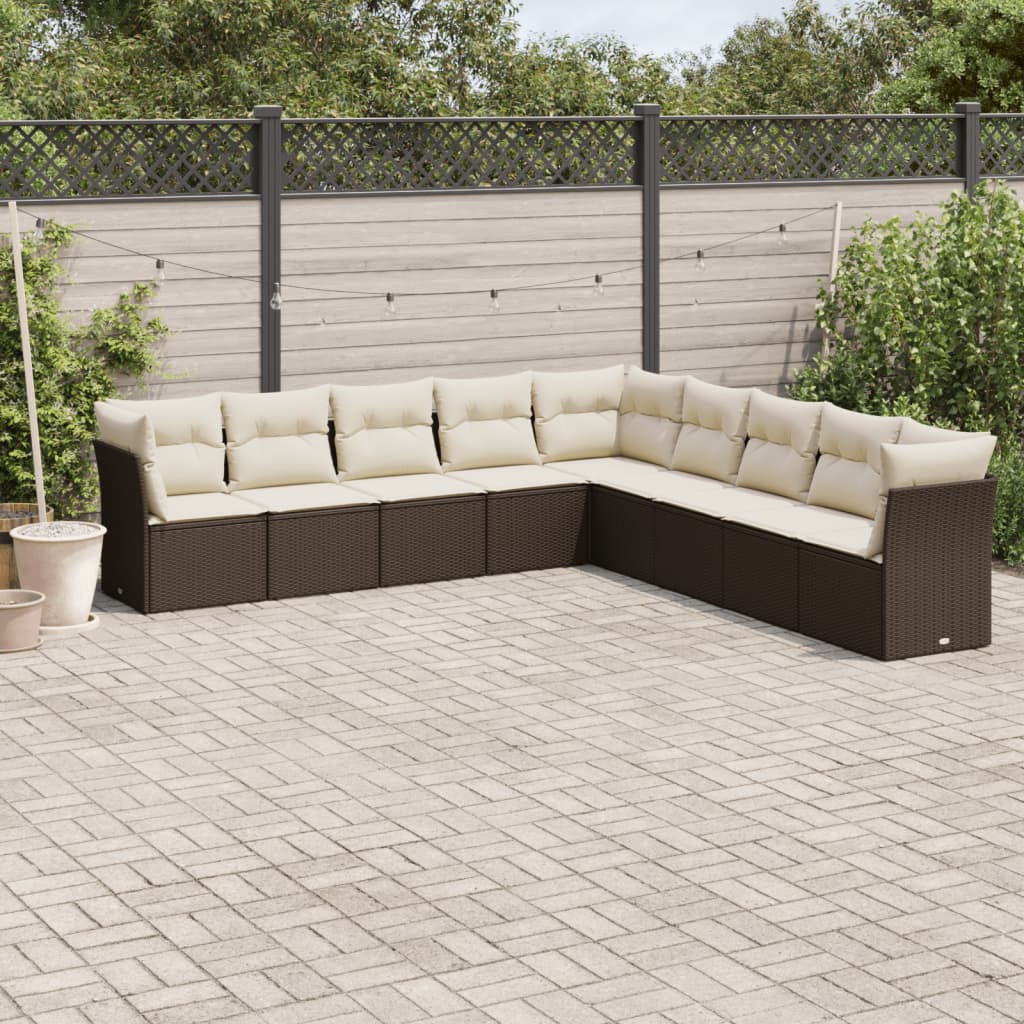 9-delige Loungeset met kussens poly rattan bruin is nu te koop bij PeponiXL, paradijselijk wonen!