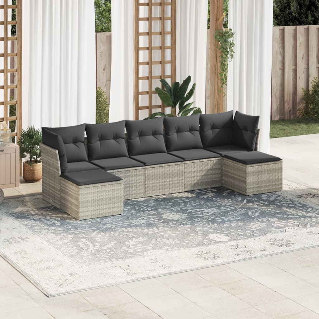 7-delige Loungeset met kussens poly rattan lichtgrijs is nu te koop bij PeponiXL, paradijselijk wonen!