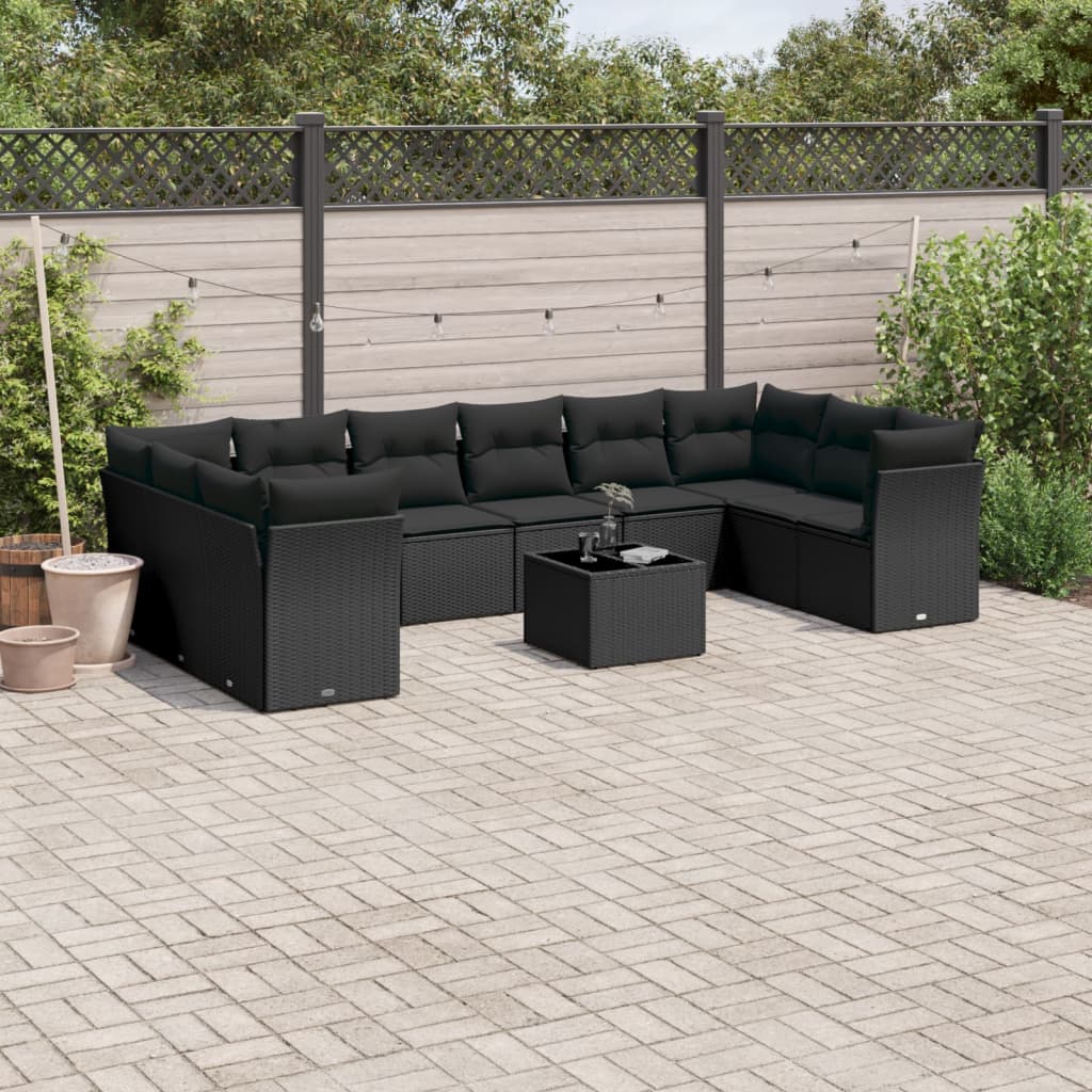 11-delige Loungeset met kussens poly rattan zwart is nu te koop bij PeponiXL, paradijselijk wonen!