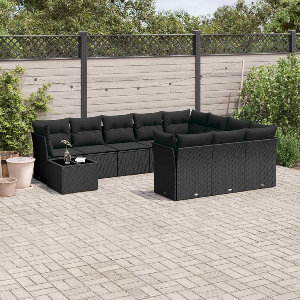 11-delige Loungeset met kussens poly rattan zwart is nu te koop bij PeponiXL, paradijselijk wonen!