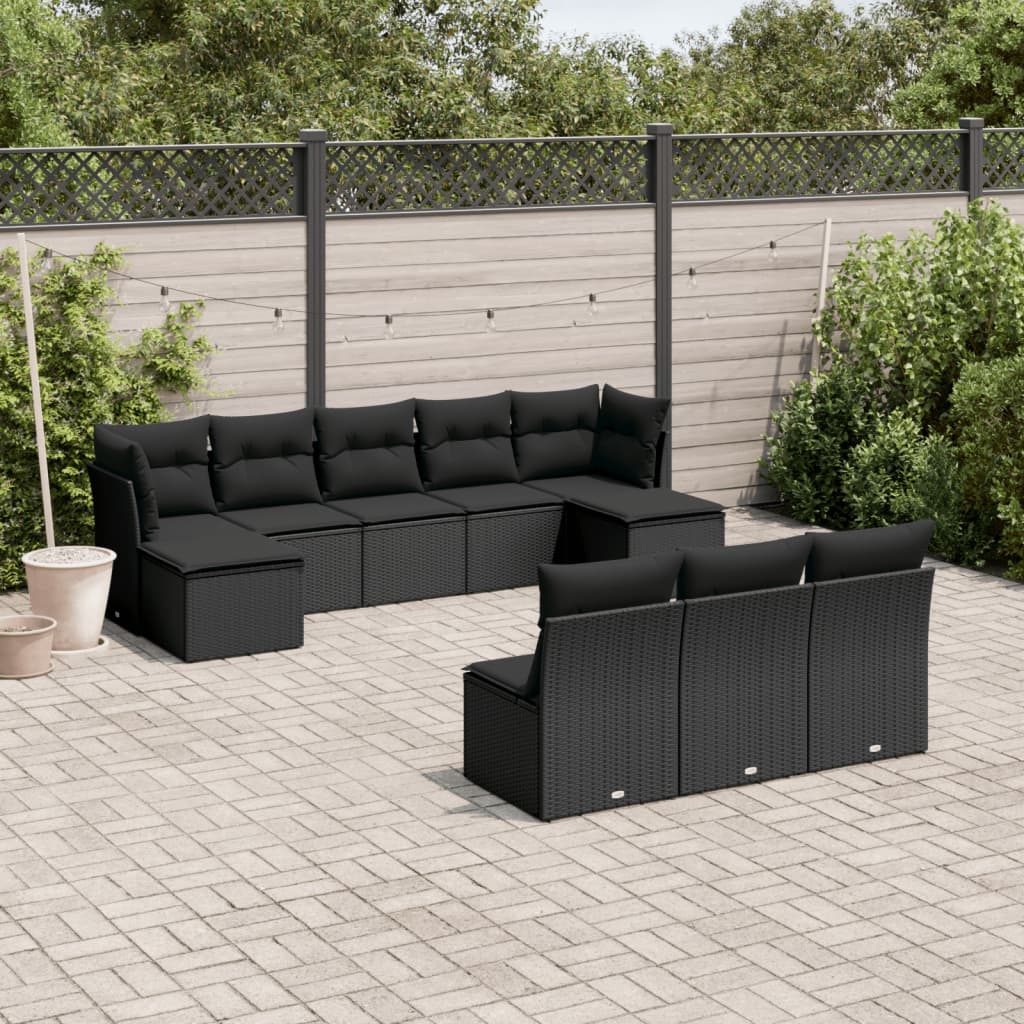 10-delige Loungeset met kussens poly rattan zwart is nu te koop bij PeponiXL, paradijselijk wonen!