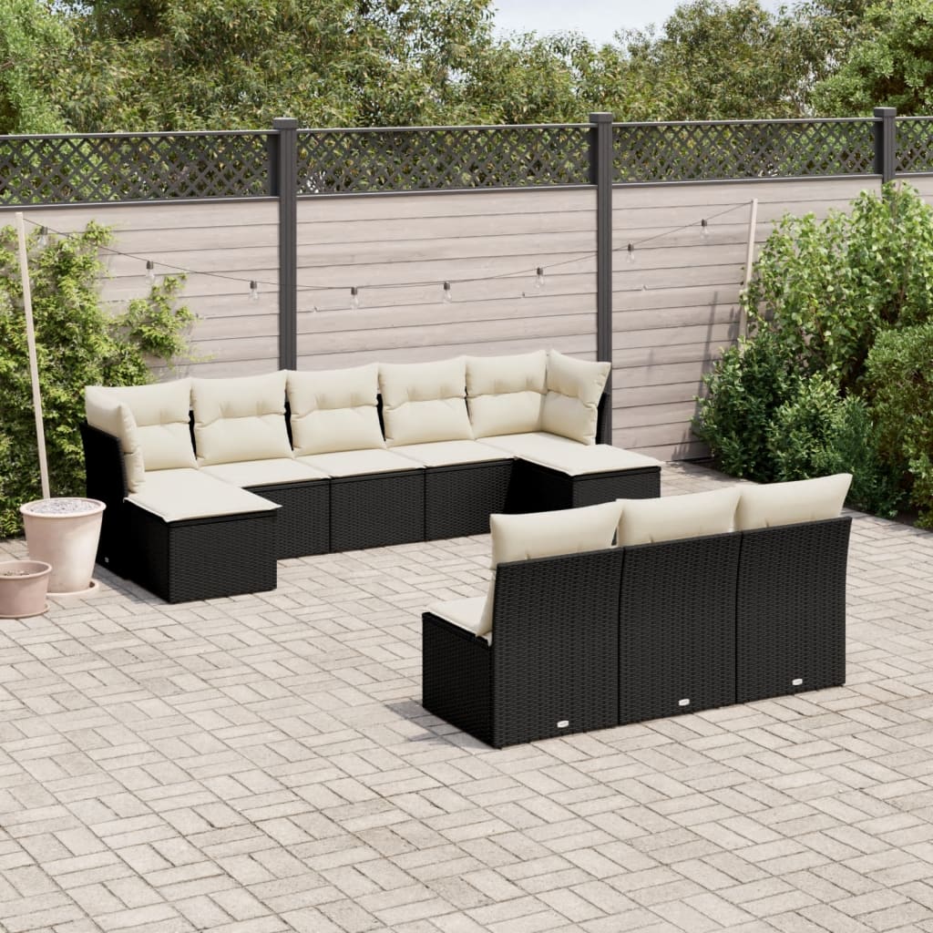 10-delige Loungeset met kussens poly rattan zwart is nu te koop bij PeponiXL, paradijselijk wonen!