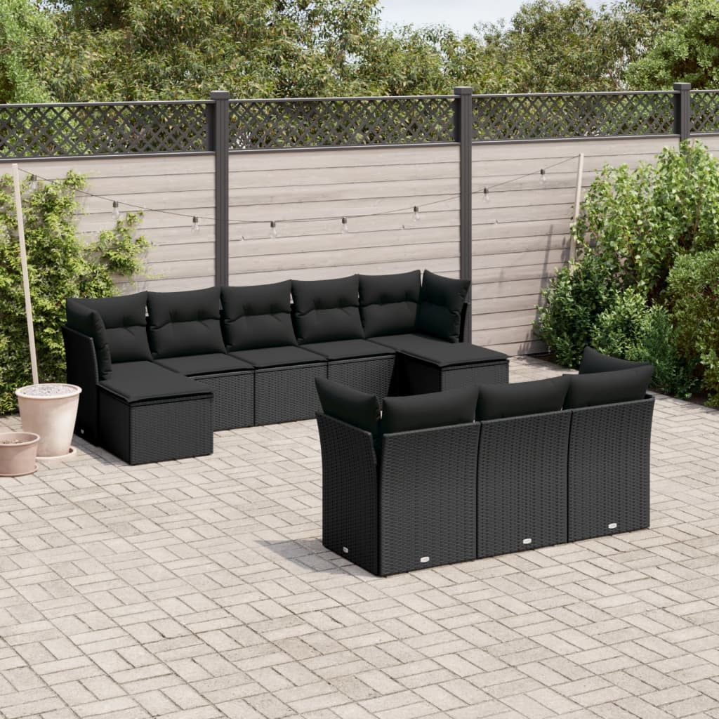 10-delige Loungeset met kussens poly rattan zwart is nu te koop bij PeponiXL, paradijselijk wonen!